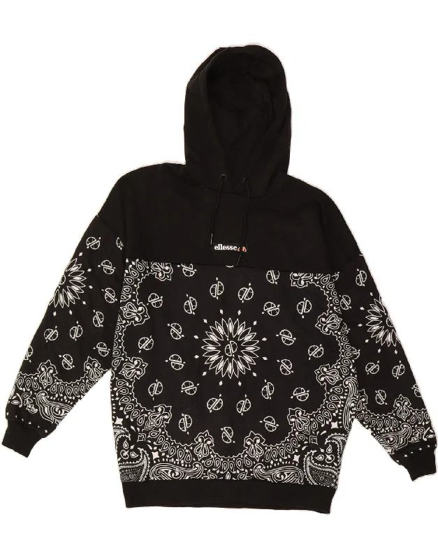ELLESSE Womens Oversized Hoodie Jumper UK 6 XS Black Paisley Polyester Hoodie with Crew Neck Simple Timeless ELLESSE Womens Oversized Hoodie Jumper UK 6 XS Black Paisley Polyester Hoodie with Crew Neck Simple Timeless