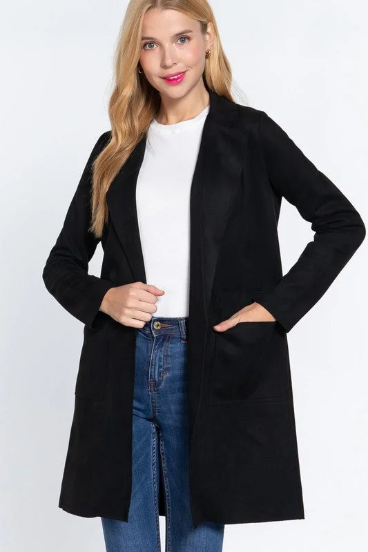 Suede Longline Blazer Women's Solid Blazer