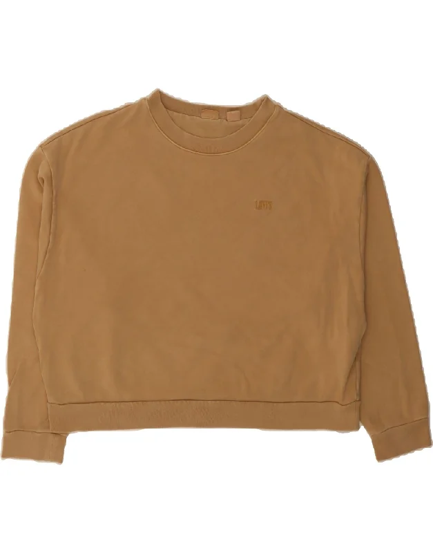 LEVI'S Womens Crop Oversized Sweatshirt Jumper UK 16 Large Brown Cotton Hoodie with Hem Ribbing Snug Secure LEVI'S Womens Crop Oversized Sweatshirt Jumper UK 16 Large Brown Cotton Hoodie with Hem Ribbing Snug Secure
