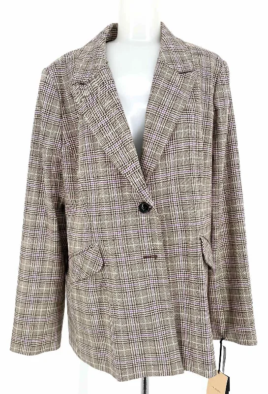 Halogen Women's Beige/White Button Down Plaid Professional Size 18 Blazer Women's Elegant Suit Halogen Women's Beige/White Button Down Plaid Professional Size 18 Blazer Women's Elegant Suit