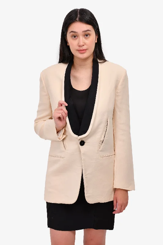 Emilio Pucci Cream Cotton/Wool Black Lapel Blazer Size 36 Plus Size Women's Coat