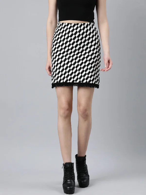 Women Geometric Pencil Black Mini Skirt-836-Black lace skirt elegant