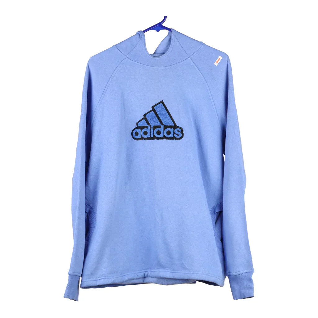 Adidas Spellout Hoodie - XL Blue Cotton Blend Hoodie with Reflective Safety Nightwear Adidas Spellout Hoodie - XL Blue Cotton Blend Hoodie with Reflective Safety Nightwear
