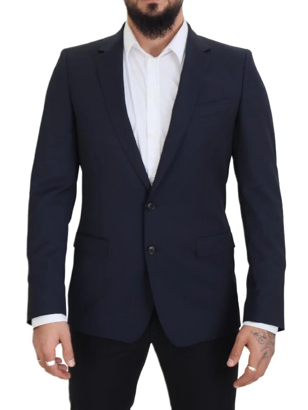 Elegant Dark Blue Slim Fit Wool Blazer Women's Formal Blazer