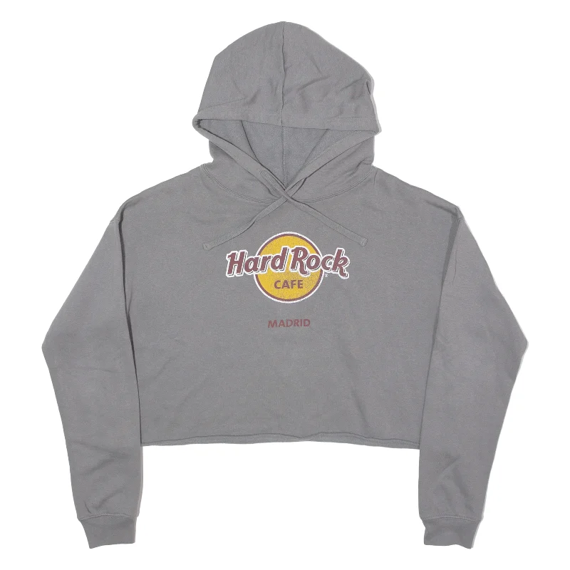 HARD ROCK CAFE Madrid Cropped Womens Grey Hoodie S Cotton Hoodie Fleece Lining Warmth HARD ROCK CAFE Madrid Cropped Womens Grey Hoodie S Cotton Hoodie Fleece Lining Warmth
