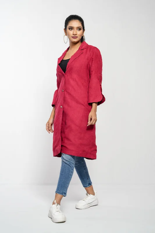 Relaxed Fit Suede Midi Bell Sleeve Blazer Women's Elegant Jacket