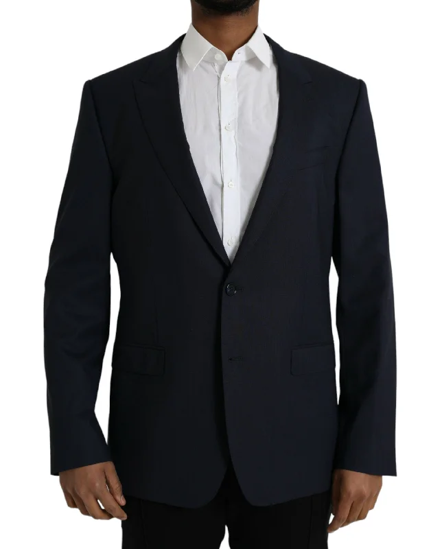 Dark Blue Wool Single Breasted Coat Blazer Women's Classic Blazer