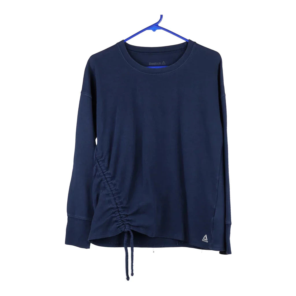 Reebok Sweatshirt - Medium Blue Cotton Blend Hoodie with Elastic Cuffs Stretchable Comfortable Reebok Sweatshirt - Medium Blue Cotton Blend Hoodie with Elastic Cuffs Stretchable Comfortable