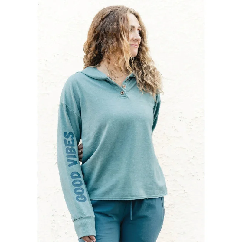 Women's Splendid Iris Emma Hoodie Good Vibes Aqua Hoodie with Slit Hem Functional Movement Women's Splendid Iris Emma Hoodie Good Vibes Aqua Hoodie with Slit Hem Functional Movement