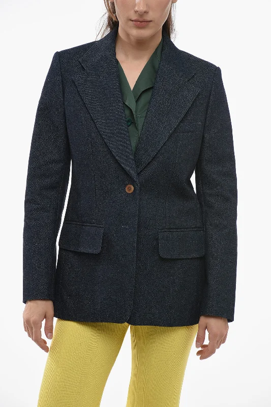 Chloe Single-breasted Denim Blazer with Flap Pockets 40 Italian size Women's Classic Blazer Chloe Single-breasted Denim Blazer with Flap Pockets 40 Italian size Women's Classic Blazer