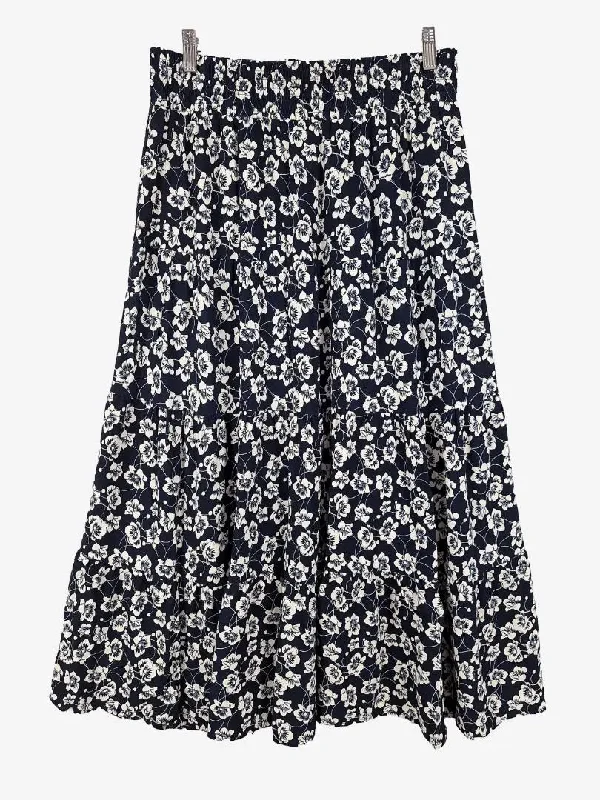 Commonry Navy Floral Maxi Skirt Size 14 silk skirt sleek