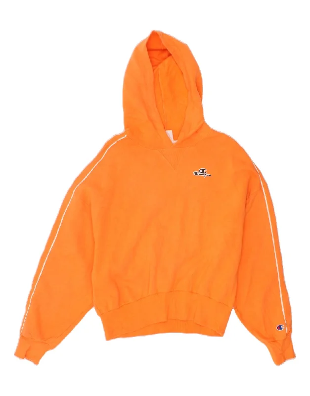 CHAMPION Womens Oversized Hoodie Jumper UK 10 Small Orange Cotton Hoodie with Zipper Placket Modern Functional CHAMPION Womens Oversized Hoodie Jumper UK 10 Small Orange Cotton Hoodie with Zipper Placket Modern Functional