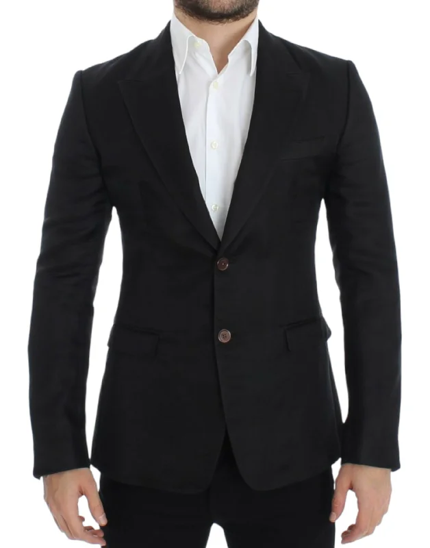 Elegant Black Silk Blend Two-button Blazer Women's Fashion Blazer
