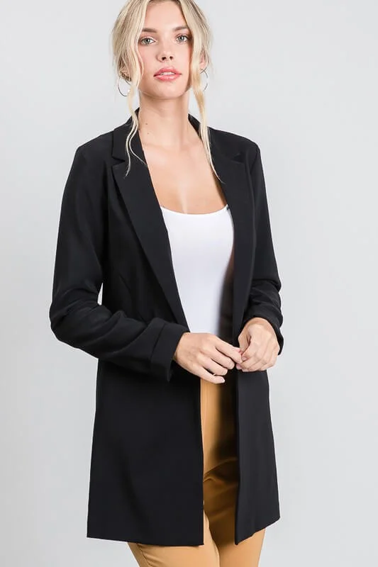 Ponte Collar Long Blazer Women's Vintage Jacket
