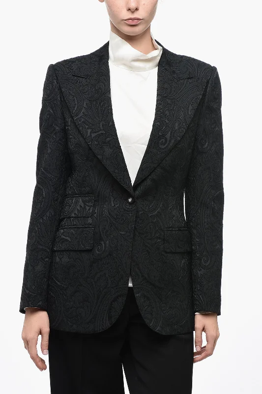 Dolce & Gabbana Single-breasted Jacquard Blazer with Peak Lapel 38 Italian size Women's Formal Blazer Dolce & Gabbana Single-breasted Jacquard Blazer with Peak Lapel 38 Italian size Women's Formal Blazer