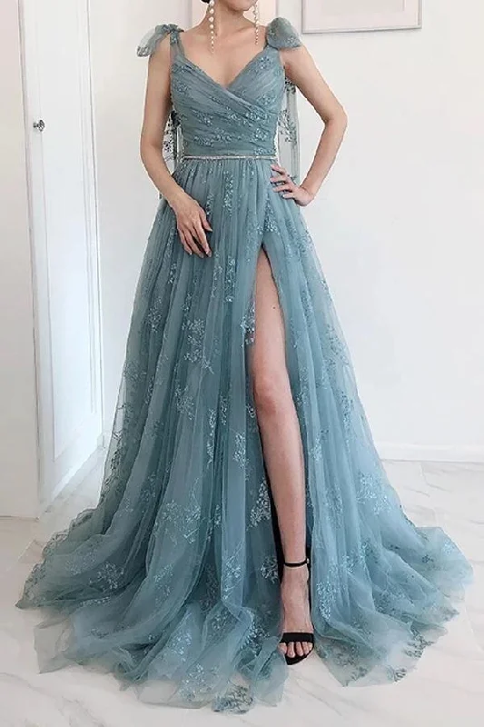 A-line Bow Tie Straps Party Dress Lace High Split Prom Dress PSK202 Bodycon Fitted Nightout A-line Bow Tie Straps Party Dress Lace High Split Prom Dress PSK202 Bodycon Fitted Nightout