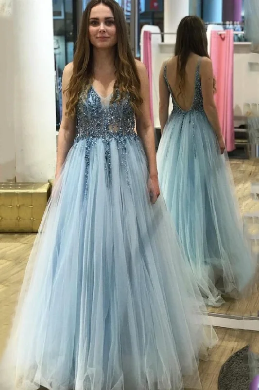 A Line Tulle V Neck Long V Back Prom Dress With Beads School Party Dress OK1018 Tunics Leisure comfortable A Line Tulle V Neck Long V Back Prom Dress With Beads School Party Dress OK1018 Tunics Leisure comfortable