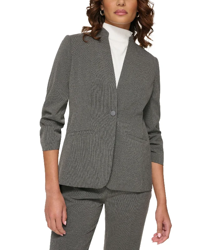 Petite Collarless Pinstripe Blazer Women's Trendy Jacket