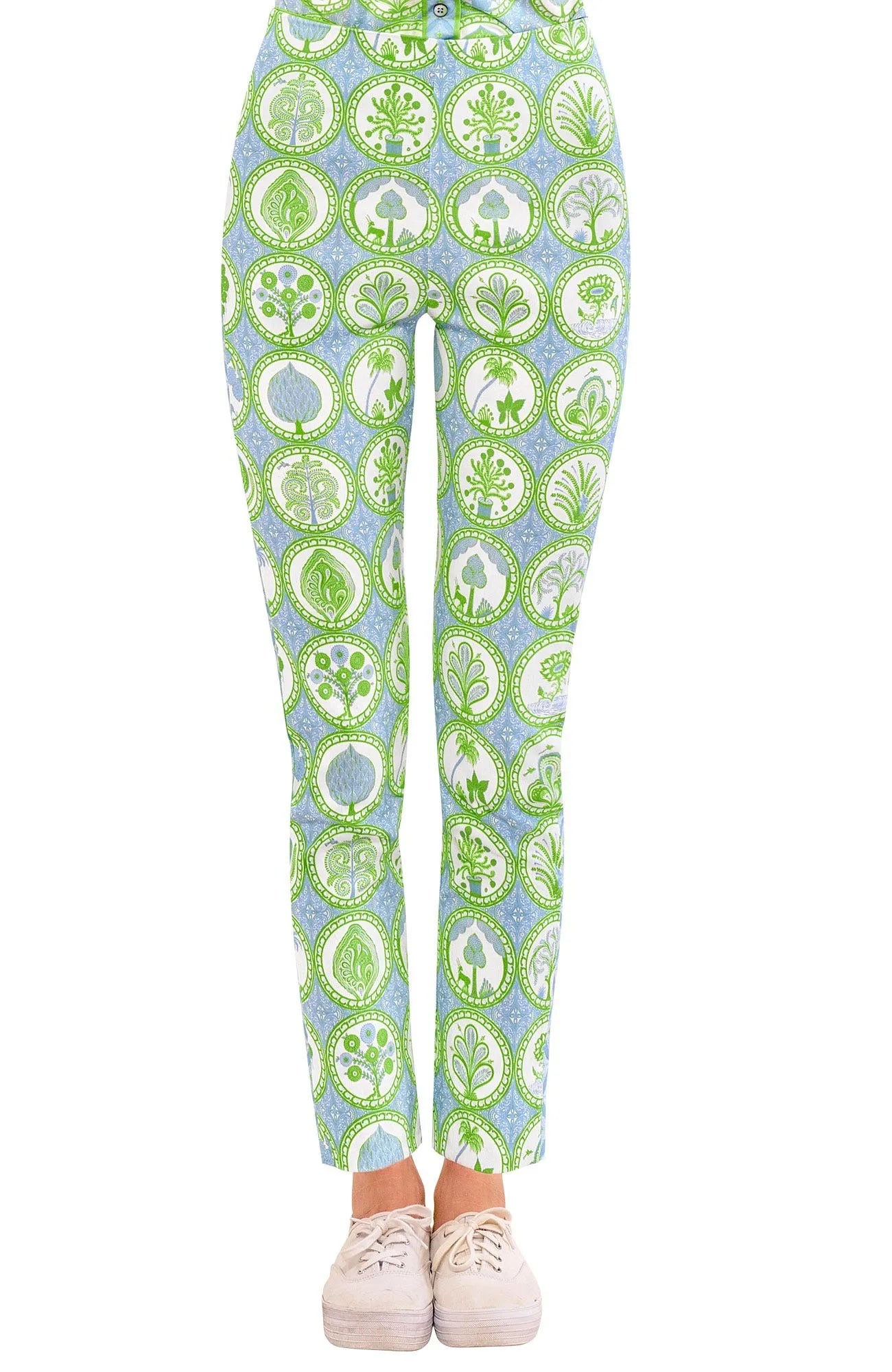 Gripeless Pull On Pant | Circle of Love | Periwinkle/Kelly Elegant Wool Trousers