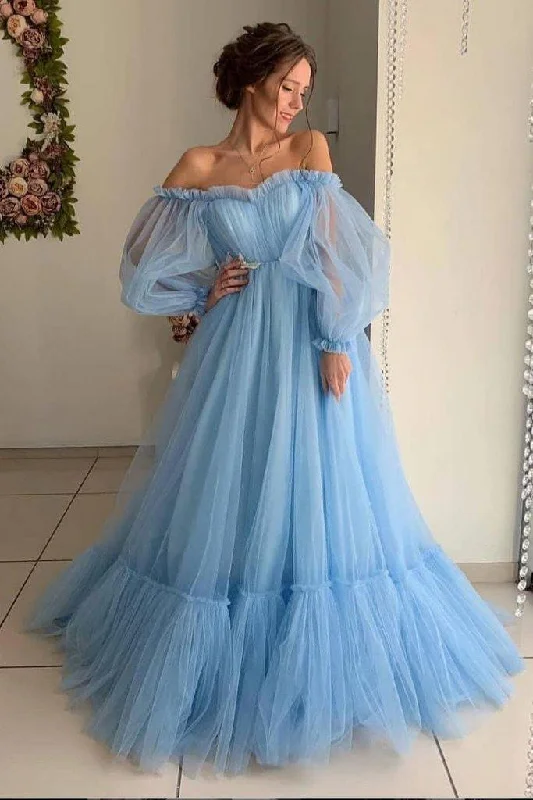 Off the Shoulder Sky Blue Long Prom Dress Elegant Party Dress PG971 Tunics Spring floral Off the Shoulder Sky Blue Long Prom Dress Elegant Party Dress PG971 Tunics Spring floral