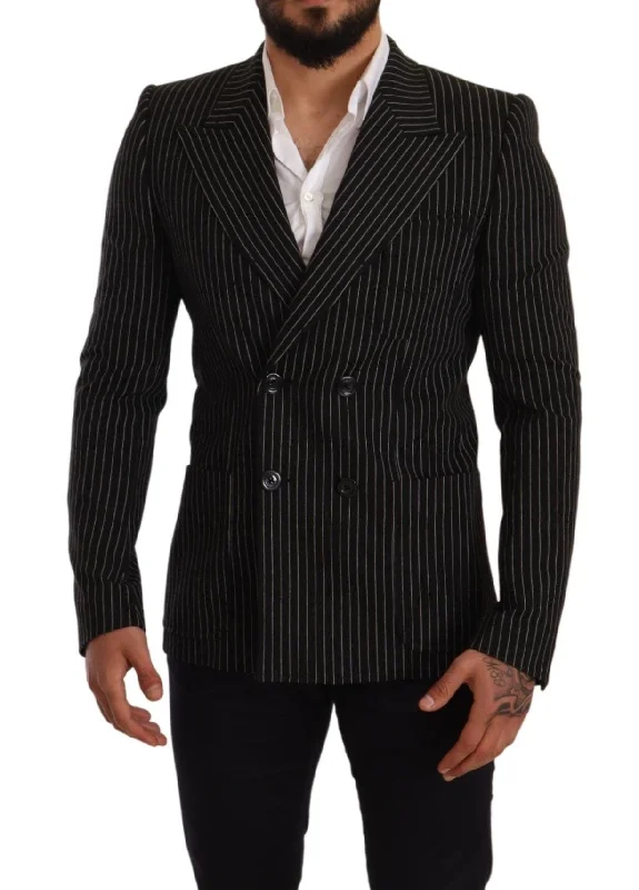 Elegant Striped Wool Blazer With Silk Lining Women's Trendy Jacket
