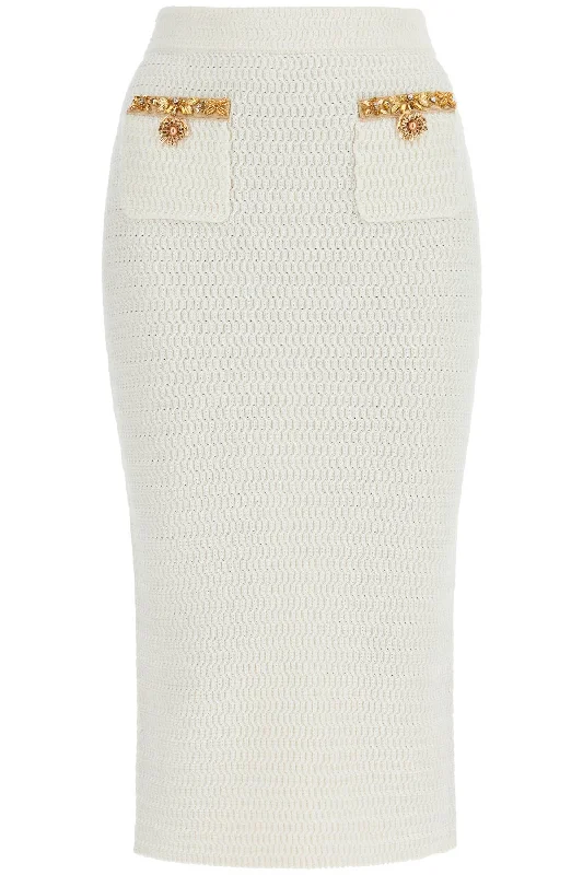 'knitted Lurex Midi Skirt  - White satin skirt smooth