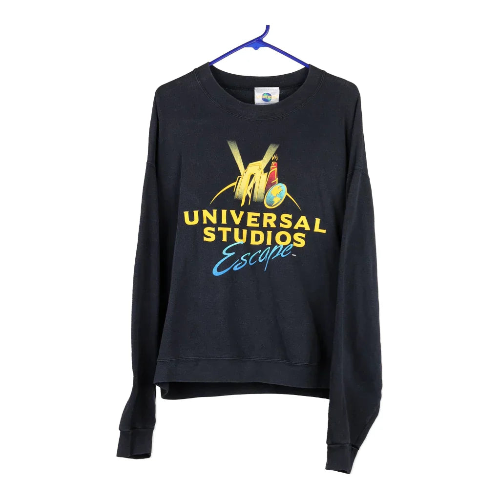 Escape Universal Studios Sweatshirt - XL Black Cotton Blend Hoodie with Button Placket Classic Preppy Escape Universal Studios Sweatshirt - XL Black Cotton Blend Hoodie with Button Placket Classic Preppy