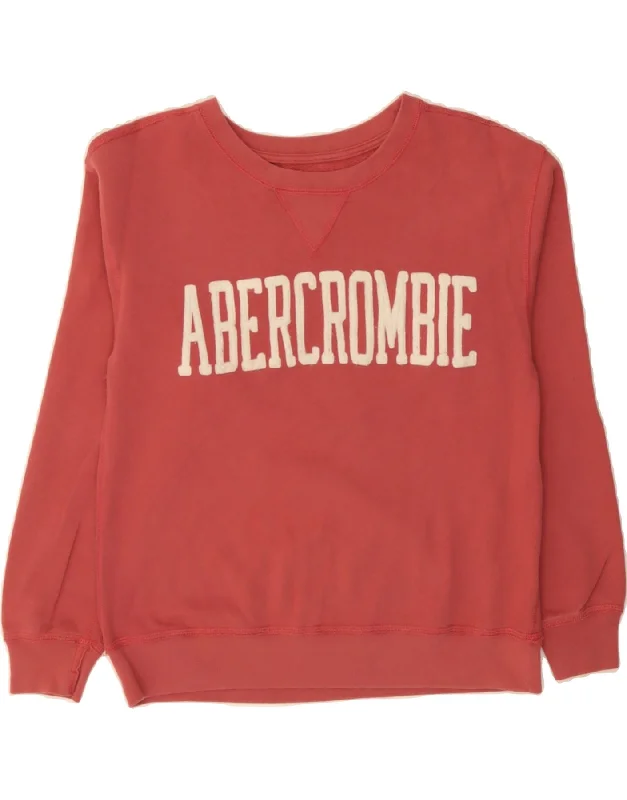 ABERCROMBIE & FITCH Womens Graphic Sweatshirt Jumper UK 16 Large Red Hoodie with Hem Detail Decorative Unique ABERCROMBIE & FITCH Womens Graphic Sweatshirt Jumper UK 16 Large Red Hoodie with Hem Detail Decorative Unique