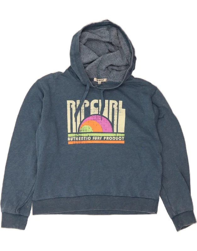 RIP CURL Womens Oversized Graphic Hoodie Jumper UK 14 Medium Blue Cotton Zip Hoodie Drawstring Kangaroo Pocket RIP CURL Womens Oversized Graphic Hoodie Jumper UK 14 Medium Blue Cotton Zip Hoodie Drawstring Kangaroo Pocket