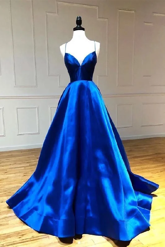 A-line Spaghetti Straps Royal Blue Long Prom Dresses Party Dresses PSK235 Satin Halter Glamorous A-line Spaghetti Straps Royal Blue Long Prom Dresses Party Dresses PSK235 Satin Halter Glamorous