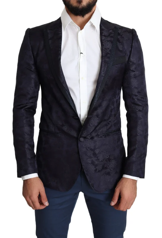 Elegant Silk Blend Martini Blazer In Blue Women's Custom Jacket