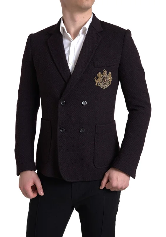 Elegant Purple Double Breasted Wool Blazer Women's Vintage Jacket