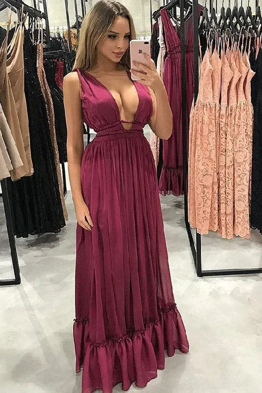 Sexy A-Line V-Neck Pleated Burgundy Chiffon Prom Party Dress DMF8 Tunics Sale discount Sexy A-Line V-Neck Pleated Burgundy Chiffon Prom Party Dress DMF8 Tunics Sale discount