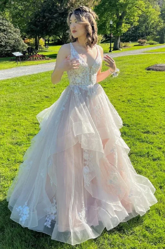 Princess A Line V Neck Lace Appliques Long Prom Dresses, Evening Party Dresses DMP347 Tunics Luxurious premium Princess A Line V Neck Lace Appliques Long Prom Dresses, Evening Party Dresses DMP347 Tunics Luxurious premium