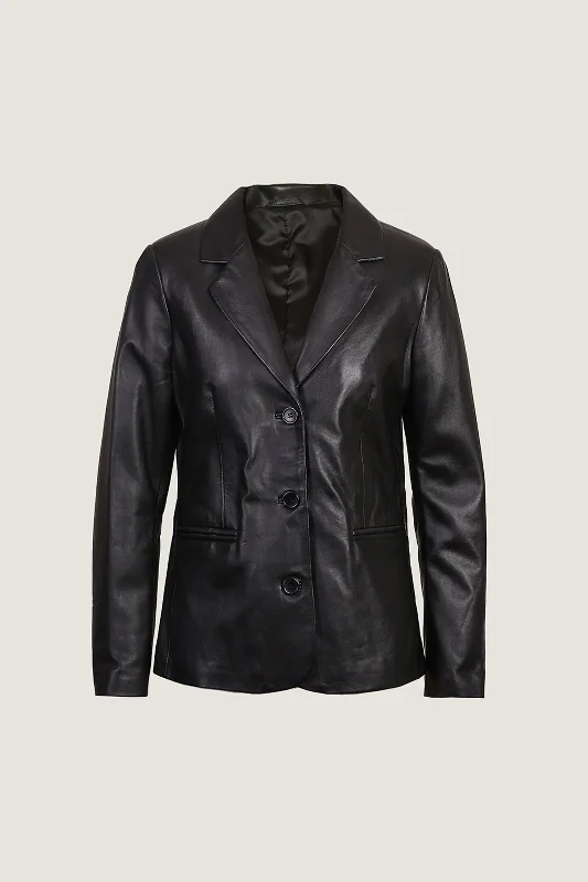 Novado - Women's Chic Blazer Leather Coat - Black - 1 Piece Women's Fashion Blazer