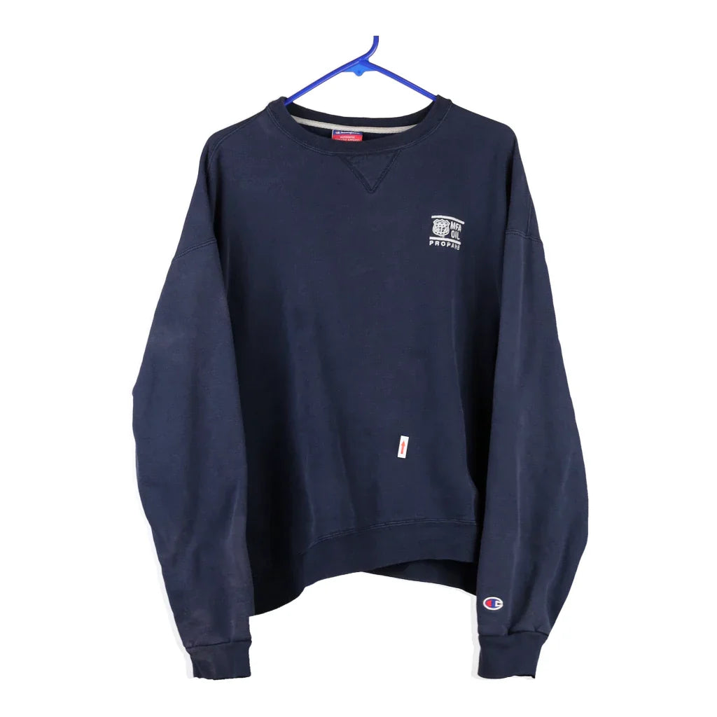 Champion Sweatshirt - XL Blue Cotton Blend Hoodie with Pattern Geometric Abstract
