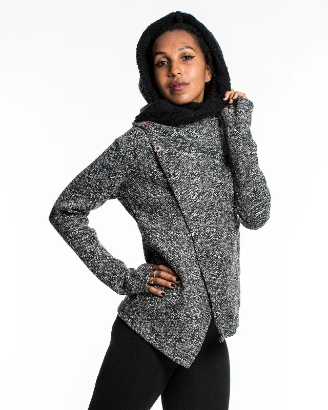 Button Up Hooded Blazer in Gray Women's Unique Blazer
