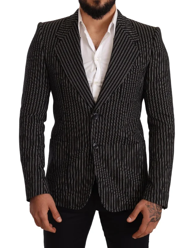 Elegant Black Striped Virgin Wool Blazer Women's Elegant Suit