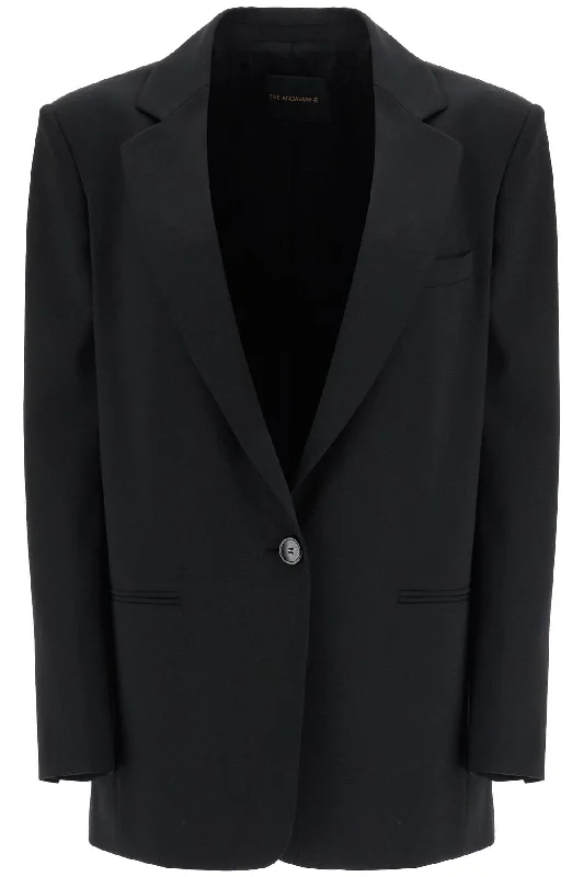 Blazer In Poliestere E Lana Nero Oversize Monopetto Con Scollo A V  - Black Slimming Women's Blazer