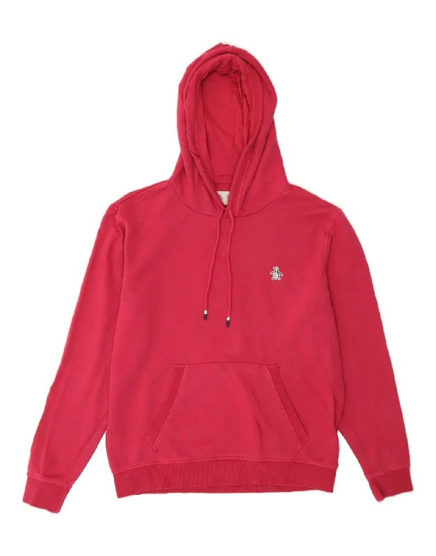 PENGUIN Womens Hoodie Jumper UK 14 Medium Pink Cotton Hoodie with Hem Patch Decorative Personalized PENGUIN Womens Hoodie Jumper UK 14 Medium Pink Cotton Hoodie with Hem Patch Decorative Personalized