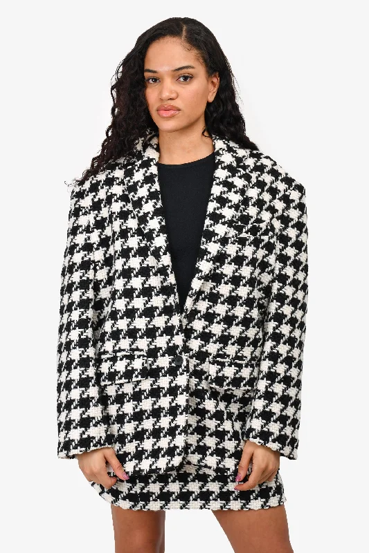 Anine Bing Black/White Herringbone Blazer + Skirt Set Size M/L Women's Short Blazer