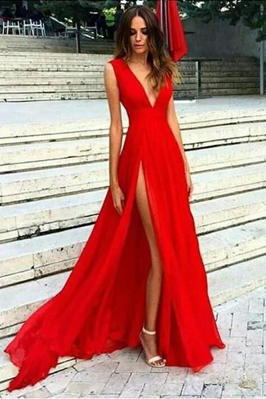 Sexy V-neck Red Split Prom Dresses,Simple Slit Sexy Party Dresses DM177 Tunics Running lightweight Sexy V-neck Red Split Prom Dresses,Simple Slit Sexy Party Dresses DM177 Tunics Running lightweight