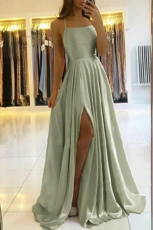 Fashion A Line Sage Green Long Prom Dresses With Slit Formal Evening Party Dress DMP123 Mermaid Tail Wedding Fashion A Line Sage Green Long Prom Dresses With Slit Formal Evening Party Dress DMP123 Mermaid Tail Wedding