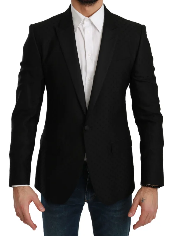Elegant Black Polka Dotted Wool Blend Blazer Spring Women's Coat