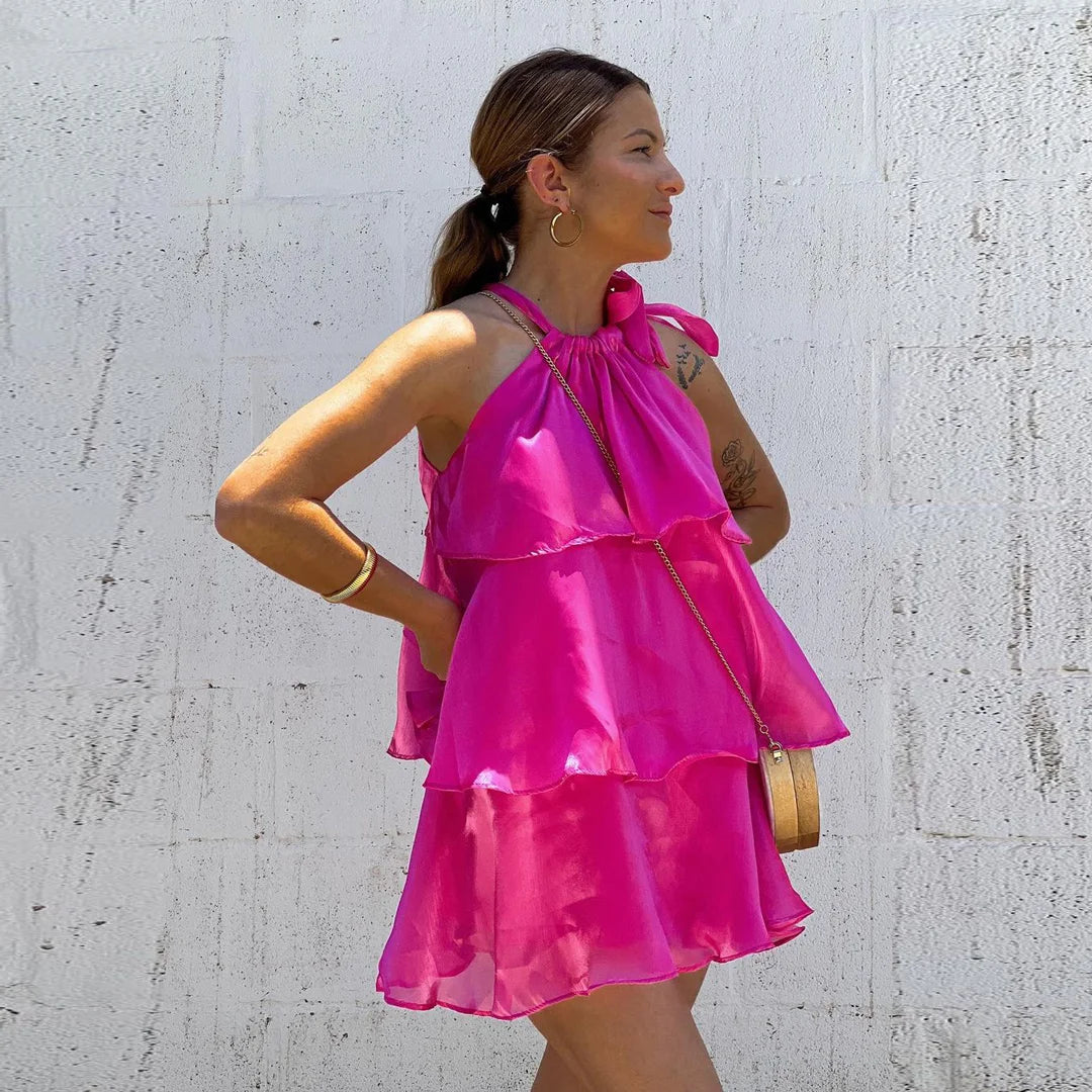 Lunivop Fashion Short Summer Women Dress Hot Pink Tiered Ruffled Tulle Dresses Sexy Halter Chiffon Beach Party Dresses For Vocation Tunics Running lightweight Lunivop Fashion Short Summer Women Dress Hot Pink Tiered Ruffled Tulle Dresses Sexy Halter Chiffon Beach Party Dresses For Vocation Tunics Running lightweight