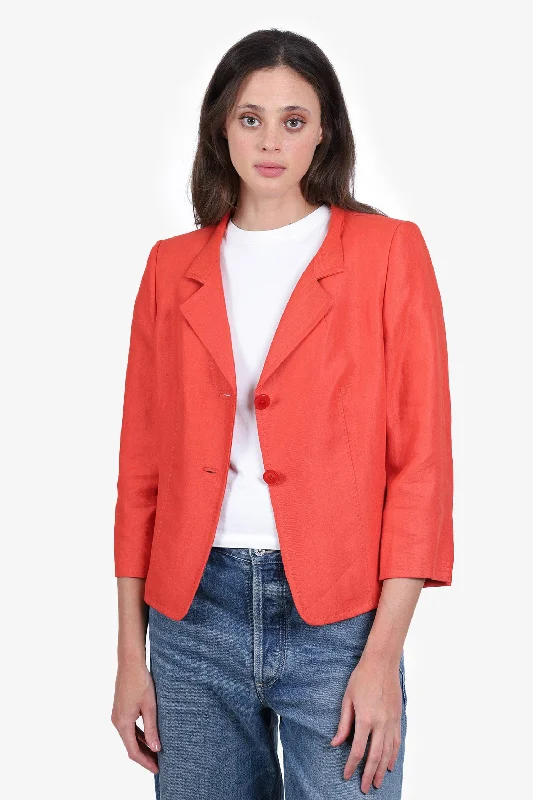 Max Mara Red Linen Blazer Size 46 Summer Women's Jacket