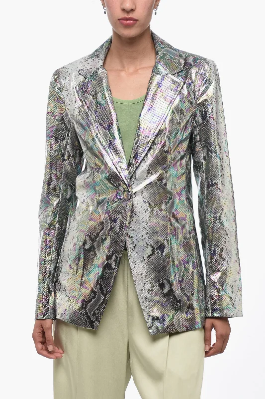 Rotate Single-breasted Python Printed Eco-leather Blazer 40 Italian size Women's Custom Jacket Rotate Single-breasted Python Printed Eco-leather Blazer 40 Italian size Women's Custom Jacket