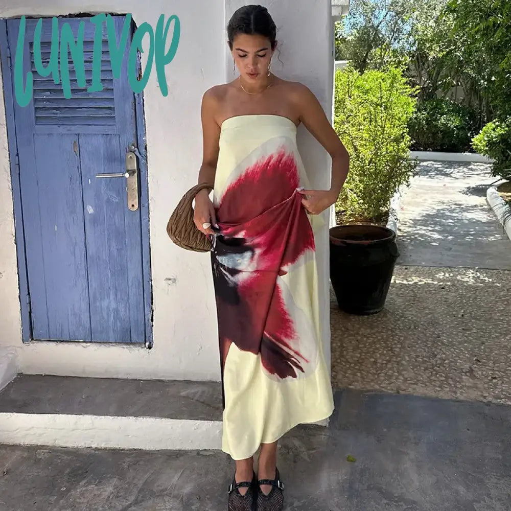 Lunivop Flower Print Holiday Dress Women Elegant Sexy Backless Strapless Maxi Dresses Summer Fashion Patchwork Loose Beach Party Dress Shift Classic Vintage Lunivop Flower Print Holiday Dress Women Elegant Sexy Backless Strapless Maxi Dresses Summer Fashion Patchwork Loose Beach Party Dress Shift Classic Vintage