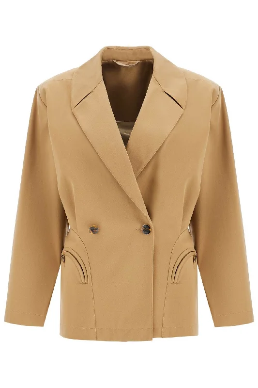 Beige Double-breasted Cotton Blazer  - Beige Women's Short Blazer
