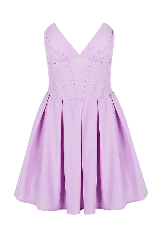 V-neck Lavender Pleated Short Party Dress Tunics Bestseller popular